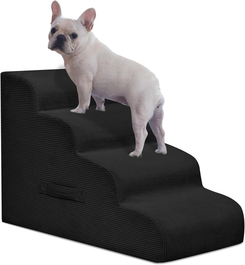 Mesa Lemon Dog Steps for Small Dogs, 4-Step Dog Ramp and Stairs for High Beds and Sofa, Non-Slip Pet Stairs Removable and Easy to Clean Cover, Black - Image 1