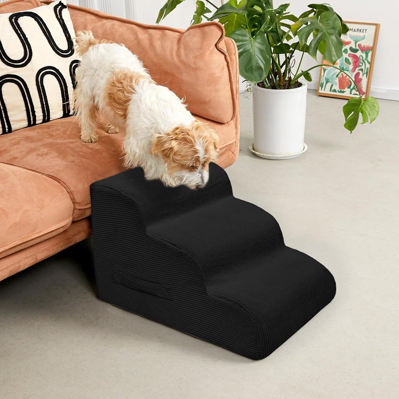 Mesa Lemon Dog Steps for Small Dogs, 4-Step Dog Ramp and Stairs for High Beds and Sofa, Non-Slip Pet Stairs Removable and Easy to Clean Cover, Black - Image 2