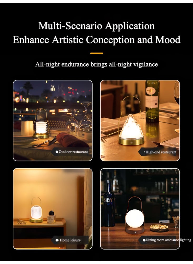 مصباح طاولة LED محمول فاخر، فانوس لاسلكي قابل للشحن مع تحكم باللمس، قابل للتعتيم بثلاث درجات حرارة ألوان، إطار معدني ذهبي، مصباح مكتب شحن من النوع C لغرفة النوم، المطاعم، الخارج وديكور المنزل - Image 3