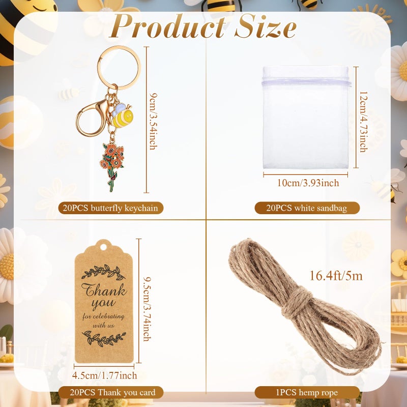 Ecation 20 Set Bee Party Favor Keychains Valentine's Day Keyring Gifts Set with Tag Organza Bag for Wedding Birthday(Fresh) - Image 2