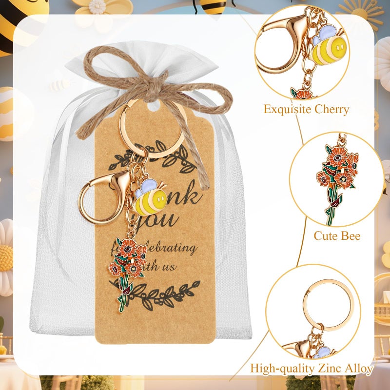 Ecation 20 Set Bee Party Favor Keychains Valentine's Day Keyring Gifts Set with Tag Organza Bag for Wedding Birthday(Fresh) - Image 3
