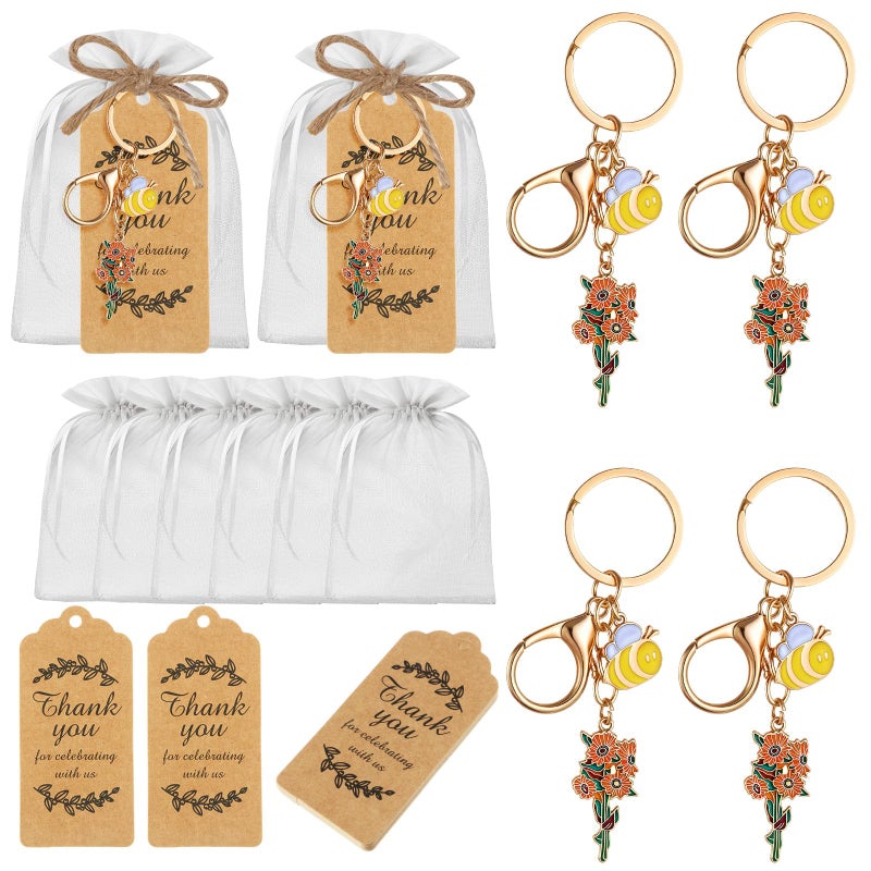Ecation 20 Set Bee Party Favor Keychains Valentine's Day Keyring Gifts Set with Tag Organza Bag for Wedding Birthday(Fresh) - Image 1