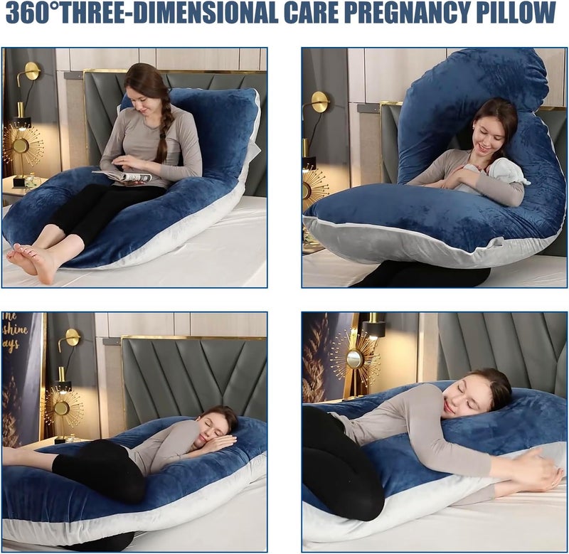 VTERLY Pregnancy Pillows, 180cm Long Maternity Pillows, U-Shape Full Body Pillow, Cooling Cover Blue&Grey, Pregnancy Pillows for Sleeping, Body Pillows for Adults, Maternity Pillow and Pregnancy Must Haves - Image 2