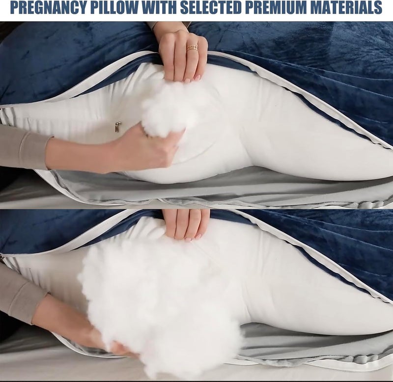VTERLY Pregnancy Pillows, 180cm Long Maternity Pillows, U-Shape Full Body Pillow, Cooling Cover Blue&Grey, Pregnancy Pillows for Sleeping, Body Pillows for Adults, Maternity Pillow and Pregnancy Must Haves - Image 3