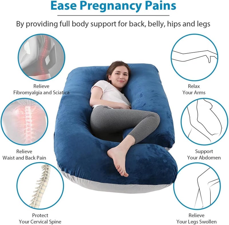 VTERLY Pregnancy Pillows, 180cm Long Maternity Pillows, U-Shape Full Body Pillow, Cooling Cover Blue&Grey, Pregnancy Pillows for Sleeping, Body Pillows for Adults, Maternity Pillow and Pregnancy Must Haves - Image 5