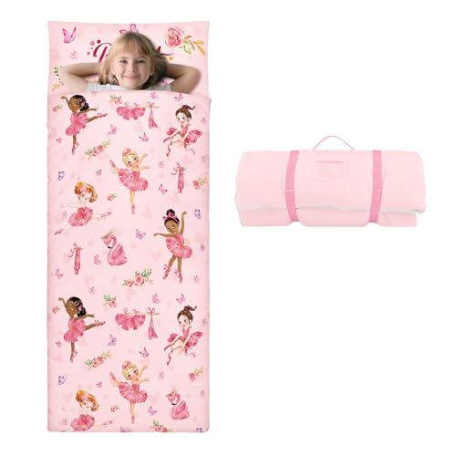 Decalsweet Kids Sleeping Bag Toddler Nap Mat with Removable Pillow Large Foldable Sleeping Bag for Girls Boys Easy Clean Slumber Bag with Double Zip for Camping School Preschool Daycare 5924 inch - Image 1