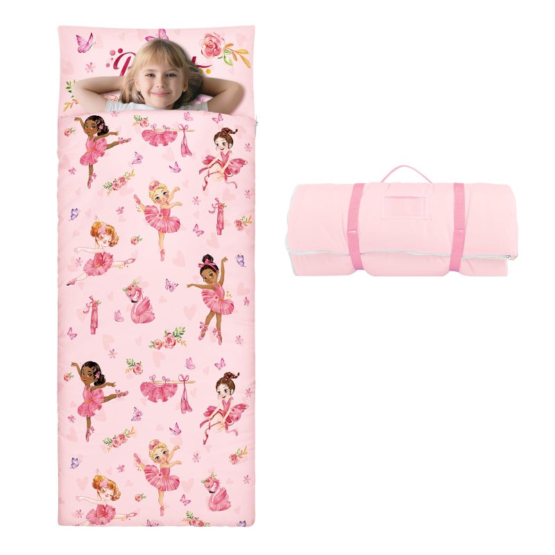 Decalsweet Kids Sleeping Bag Toddler Nap Mat with Removable Pillow Large Foldable Sleeping Bag for Girls Boys Easy Clean Slumber Bag with Double Zip for Camping School Preschool Daycare 5924 inch - Image 2