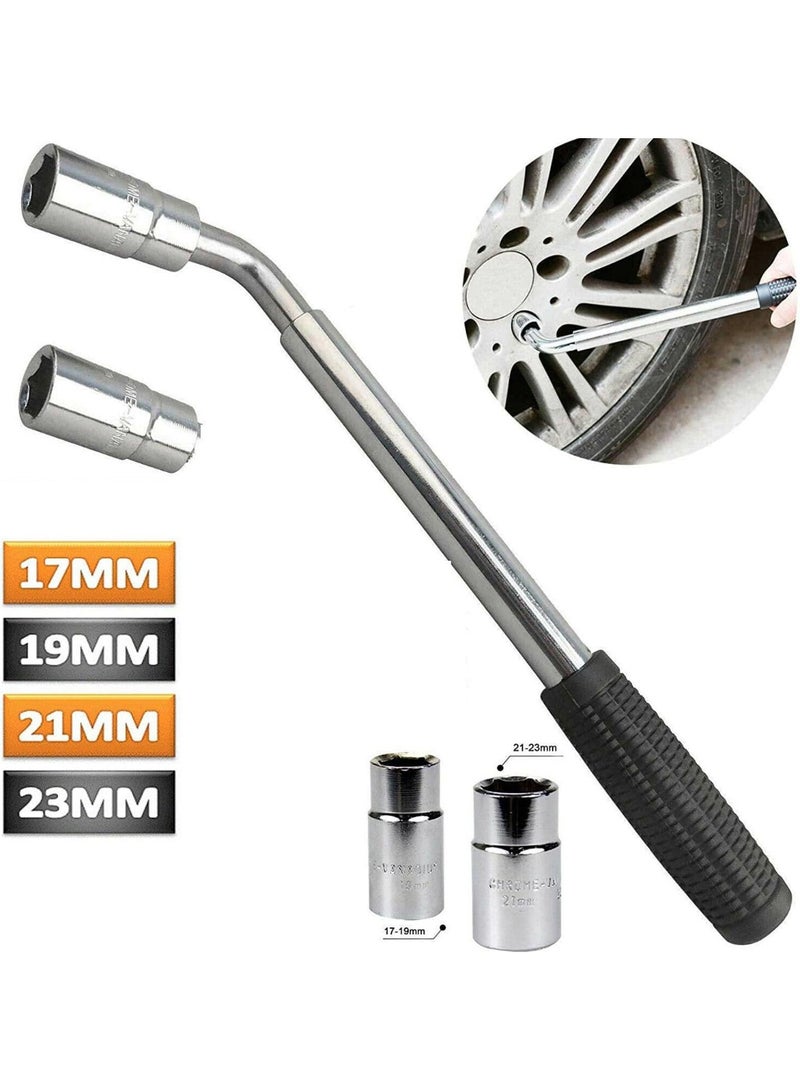 Complete Road Emergency Pack: Extendable L-Shape Wheel Wrench with Reversible Sockets & Heavy-Duty Car Lifting Jack - Universal Tire Change Kit (17/19/21/23mm) - Image 3