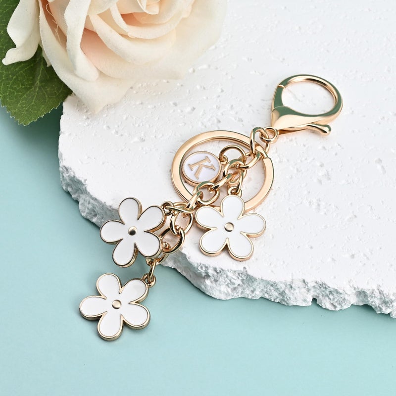 OUMILAN Initial Letter Keychain Cute Flower Charms Keyring for Handbag Backpackâ€“Personalized A-Z Alphabet Jewelry Gift for Women Girl (A, White) - Image 4