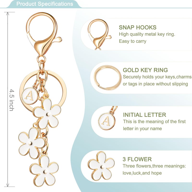 OUMILAN Initial Letter Keychain Cute Flower Charms Keyring for Handbag Backpackâ€“Personalized A-Z Alphabet Jewelry Gift for Women Girl (A, White) - Image 2
