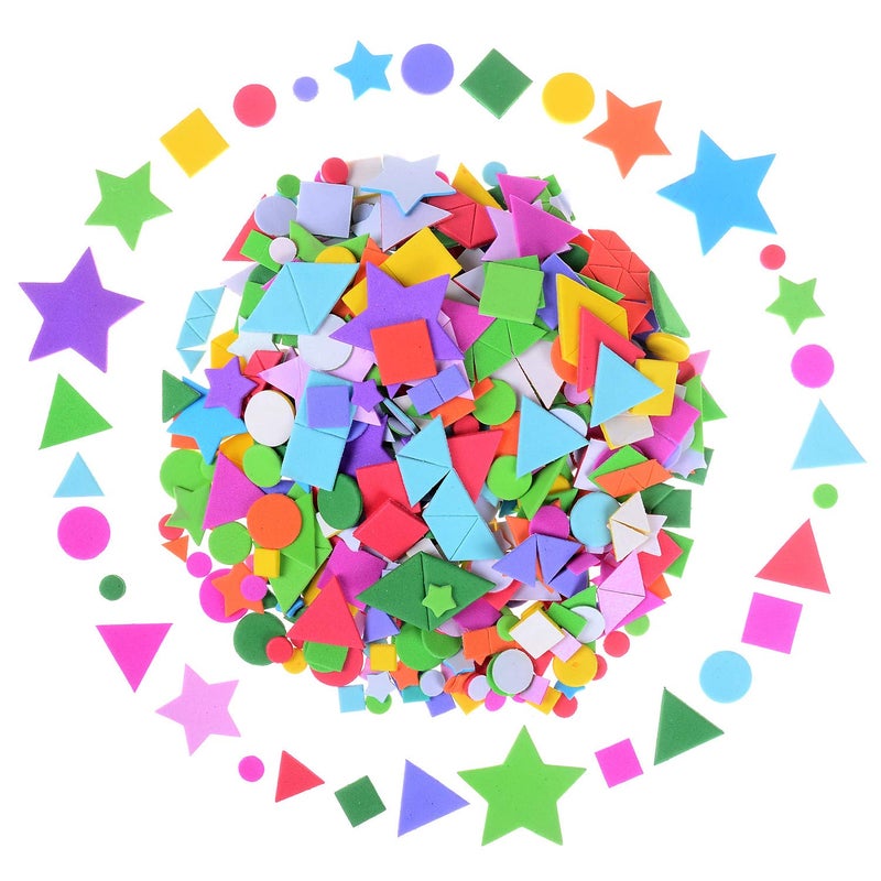 Olgaa 1300 Pieces Foam Geometry Self-Adhesive Stickers - Assorted Colors Mini Shapes (Circle, Square, Triangle, Pentagram) for Crafts, Arts Making, Kids Gifts - Image 1
