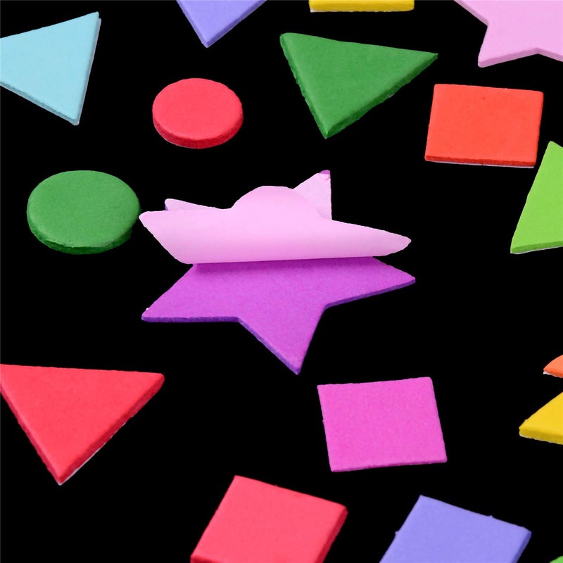 Olgaa 1300 Pieces Foam Geometry Self-Adhesive Stickers - Assorted Colors Mini Shapes (Circle, Square, Triangle, Pentagram) for Crafts, Arts Making, Kids Gifts - Image 5