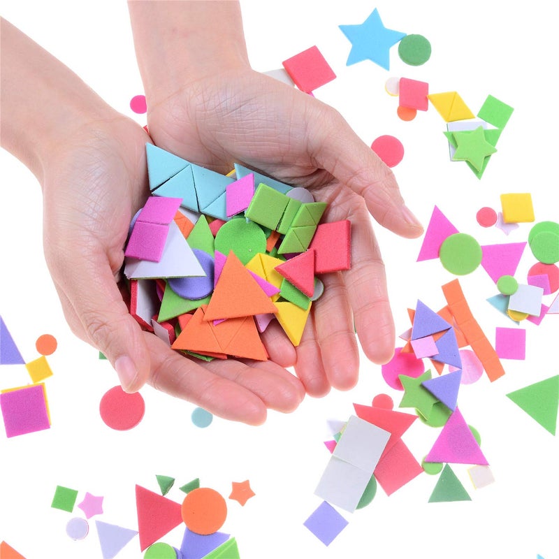 Olgaa 1300 Pieces Foam Geometry Self-Adhesive Stickers - Assorted Colors Mini Shapes (Circle, Square, Triangle, Pentagram) for Crafts, Arts Making, Kids Gifts - Image 3