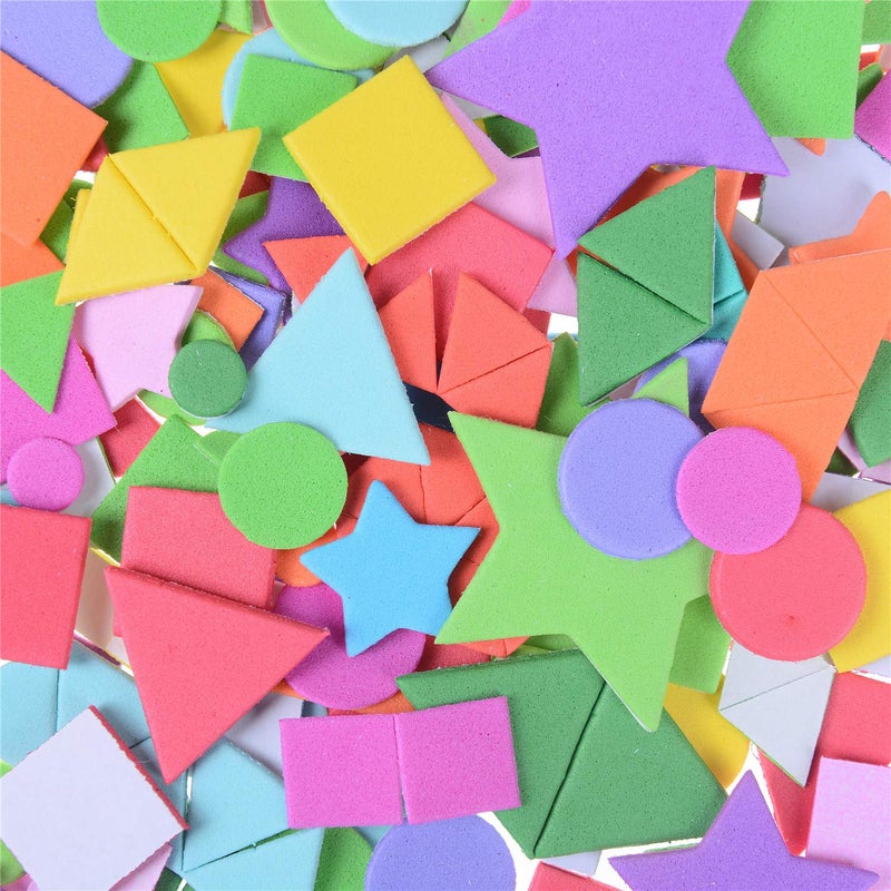 Olgaa 1300 Pieces Foam Geometry Self-Adhesive Stickers - Assorted Colors Mini Shapes (Circle, Square, Triangle, Pentagram) for Crafts, Arts Making, Kids Gifts - Image 2