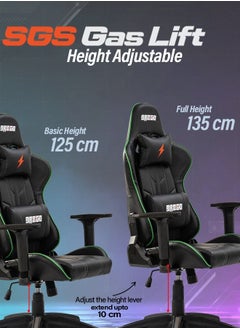 DROGO Ergonomic Gaming Chair with Adjustable Seat Height PU Leather Material 3D Armrest Video Game Chair with Head & Lumbar Support Pillow Desk Chair Home & Office Chair with Recline Green - pzsku/Z46213F6C4C0AF0F5703EZ/45/_/1672672553/2cb3de03-9484-4f75-b930-647ea858107a