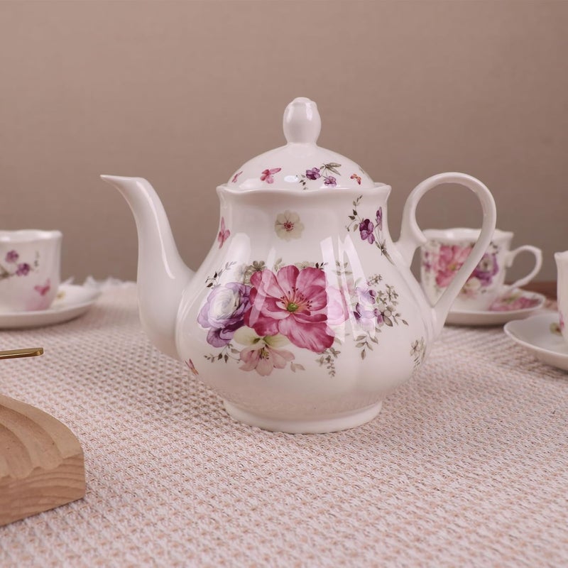 GuangYang 15pcs Porcelain Tea Sets 7 OZ Cups& Saucer Service for 6, with Teapot Sugar Bowl Cream Pitcher for Tea/Coffee - Image 3