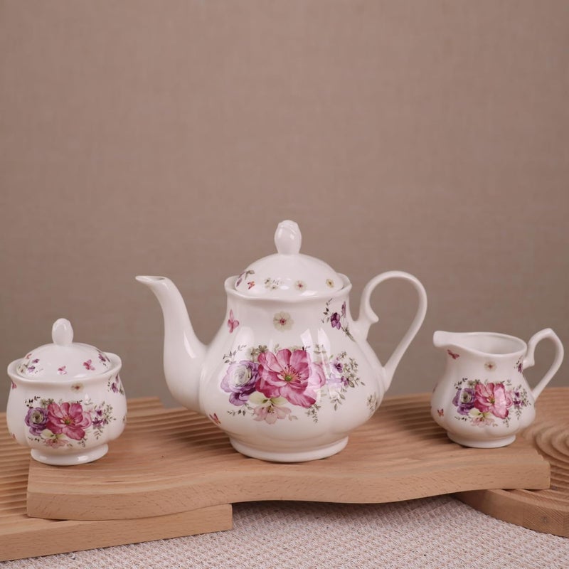 GuangYang 15pcs Porcelain Tea Sets 7 OZ Cups& Saucer Service for 6, with Teapot Sugar Bowl Cream Pitcher for Tea/Coffee - Image 4