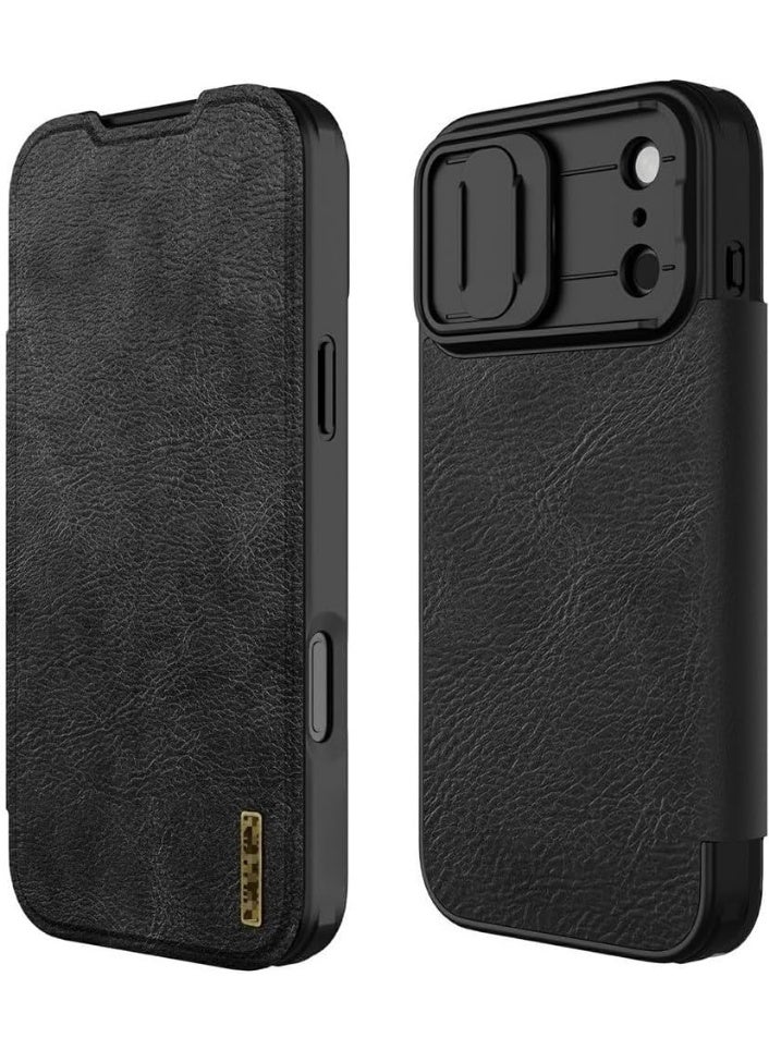 عام غلاف واقي متوافق مع iPhone 17 Pro Max، غلاف بفو الجلد بطريقة الرفرف، مع فتحة بطاقة مدمجة وغطاء عدسة كاميرا منزلق، حماية الخصوصية، غلاف مقاوم للصدمات