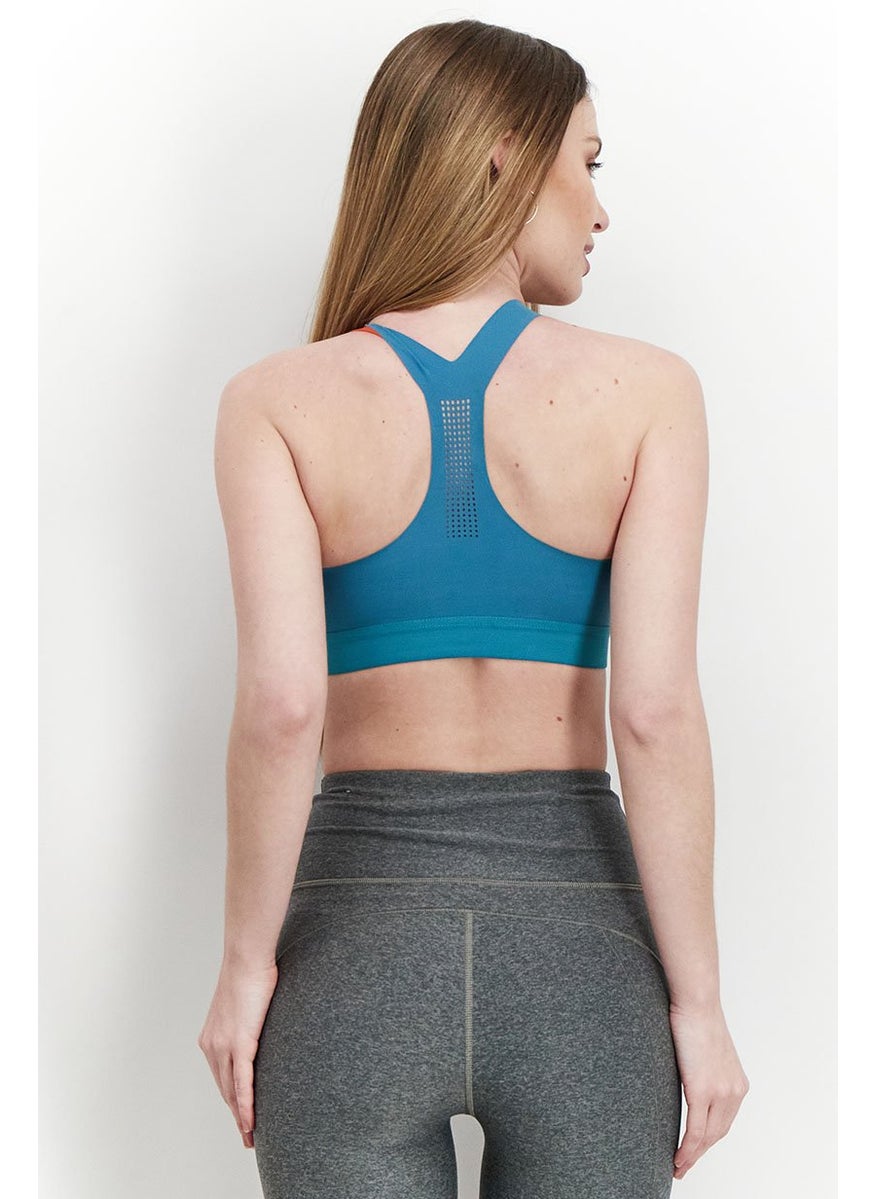 Reebok Women Brand Logo Lightly Padded Sports Bra, Teal Blue  - Image 2