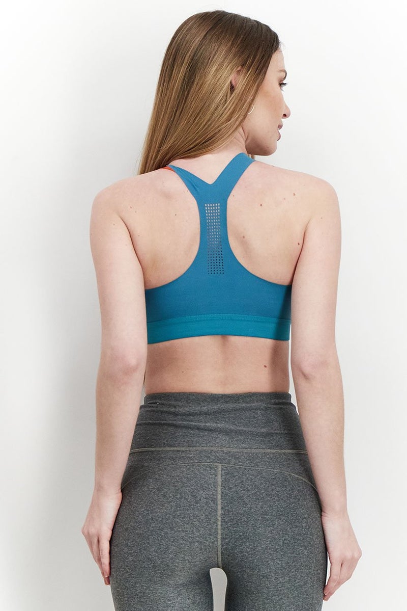 Reebok Women Brand Logo Lightly Padded Sports Bra, Teal Blue - Image 2