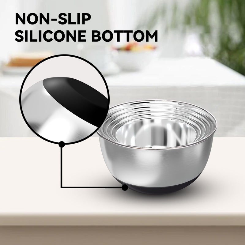 KITEISCAT Stainless Steel Mixing Bowls with Lids â€“ Set of 5 Large Nesting Metal Bowls for Kitchen, Baking, Cooking, Food Prep & Storage, Non-Slip Base, Dishwasher Safe,Black - Image 3