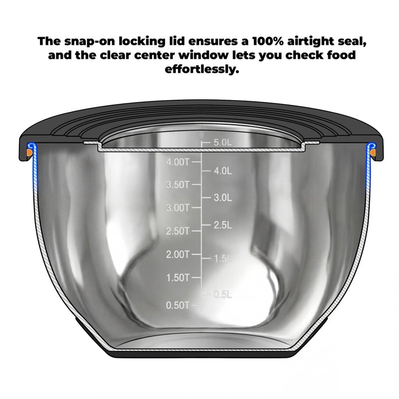 KITEISCAT Stainless Steel Mixing Bowls with Lids â€“ Set of 5 Large Nesting Metal Bowls for Kitchen, Baking, Cooking, Food Prep & Storage, Non-Slip Base, Dishwasher Safe,Black - Image 5