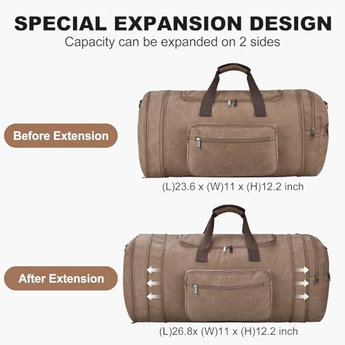 Felipe Varela 60L Duffle Bag for Men Large Expandable Canvas Duffel Bag for Travel Mens Carry On Luggage Bag Traveling Weekender Gym Overnight Bags for Airplanes Coffee - Image 3