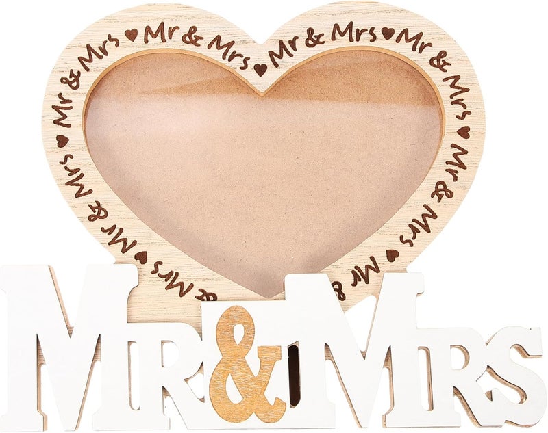 TIDTALEO Wooden Wedding Photo Frame Tabletop Picture Holder Vintage Carved Mr Mrs Design Home Office Decor - Image 1