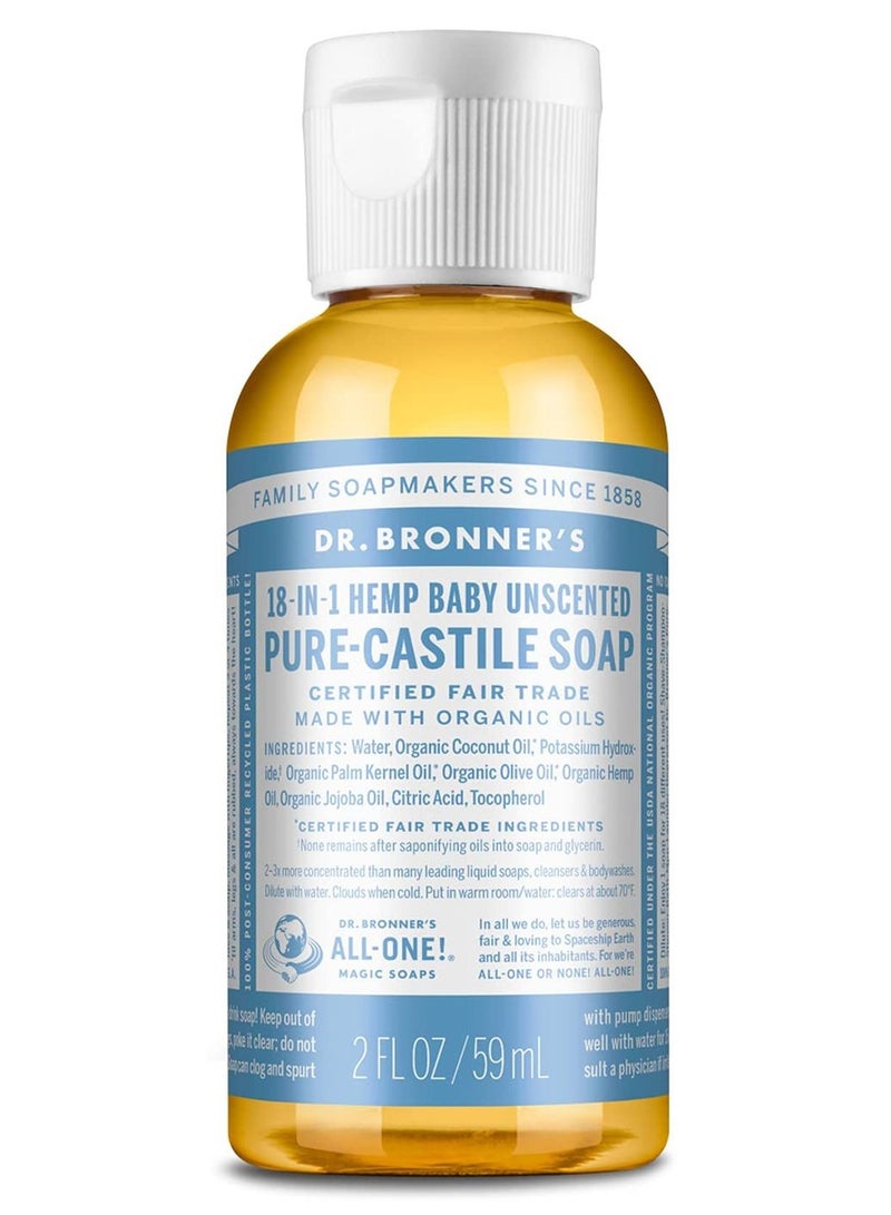 Dr. Bronner's Pure Castile Liquid Soap Baby Unscented Travel Size 2 ounce