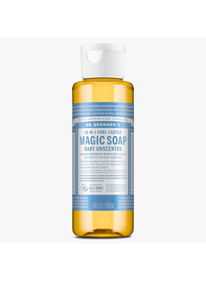 Dr. Bronner's Pure Castile Liquid Soap Baby Unscented Travel Size 3.4 ounce - Image 2