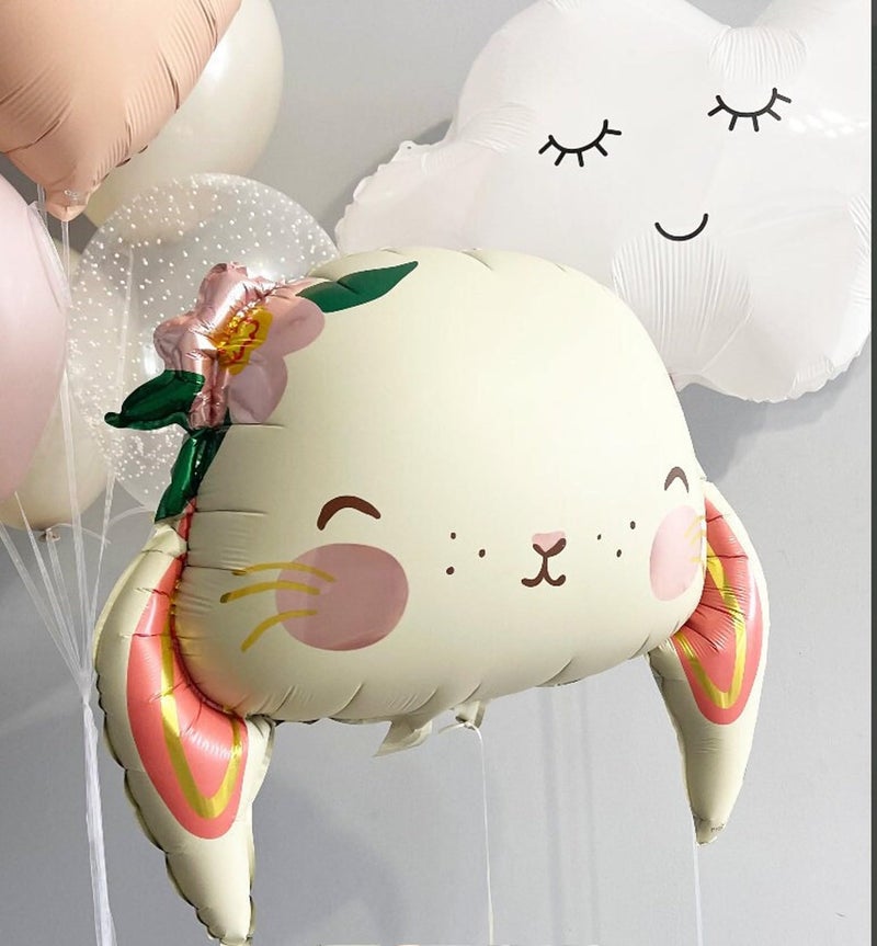 PC Bunny Foil Balloon Cute Floral Bunny Head with Ears Pastel Easter or Baby Shower Decoration Rabbit Balloon for Girls Birthday Party Spring or Woodland Theme - Image 3