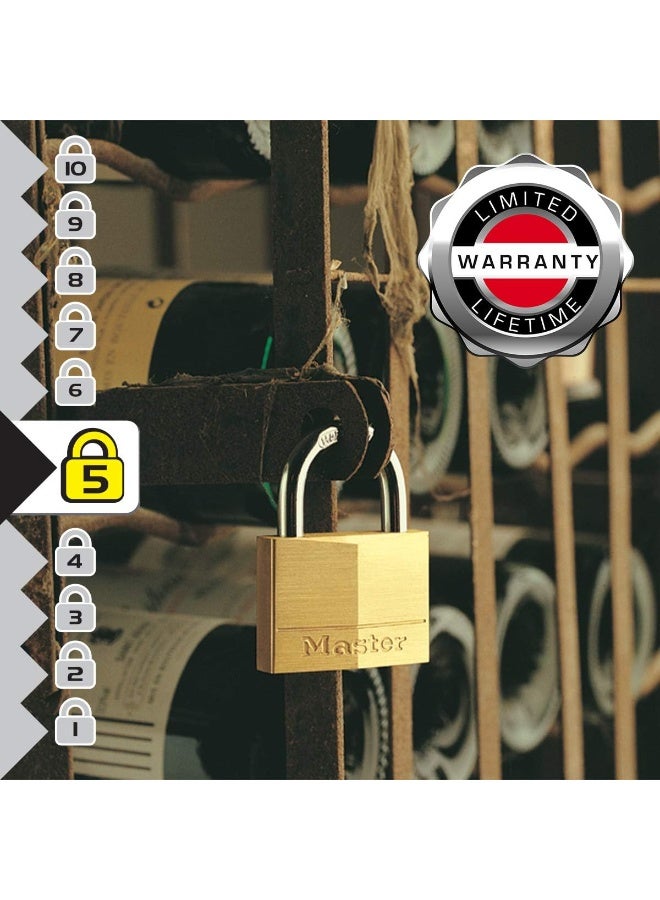 Master Lock Master Lock 140T Solid Brass Padlock with Key, 2 Pack, Alike, 2 Count  - Image 4