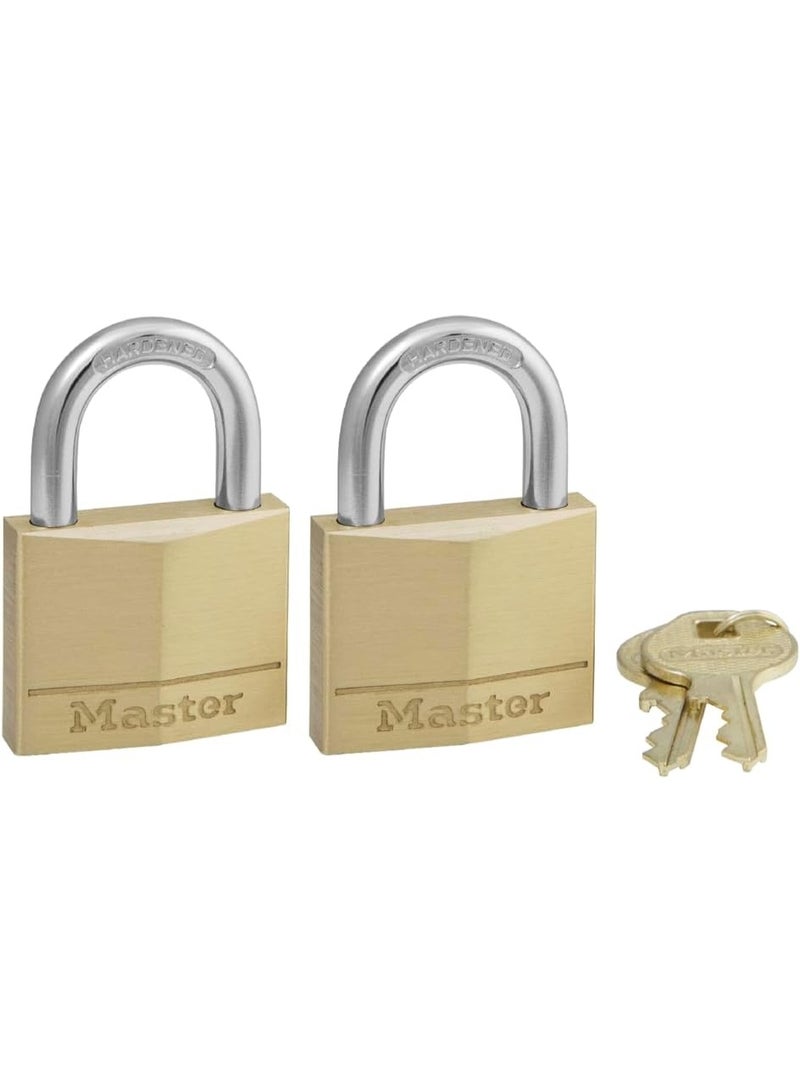 Master Lock 140T Solid Brass Padlock with Key, 2 Pack, Alike, 2 Count - Image 1