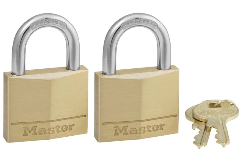 Master Lock 140T Solid Brass Padlock with Key, 2 Pack - Image 1
