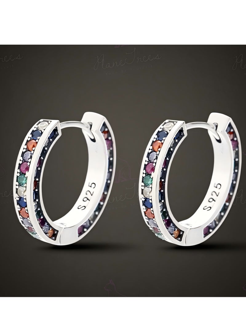 Plane Trees 925 Sterling Silver Colorful CZ Hoop Earrings for Women – Round Minimalist Jewelry | PLANE TREES - Image 1