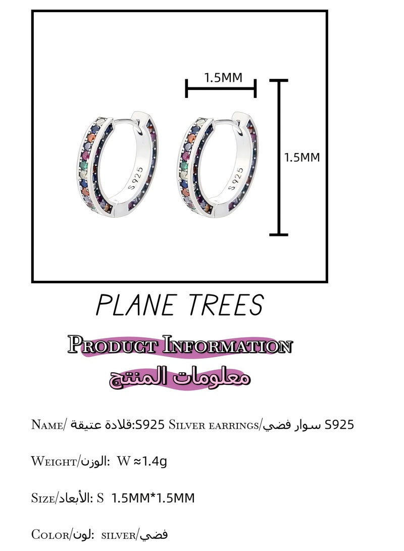 Plane Trees 925 Sterling Silver Colorful CZ Hoop Earrings for Women – Round Minimalist Jewelry | PLANE TREES - Image 2