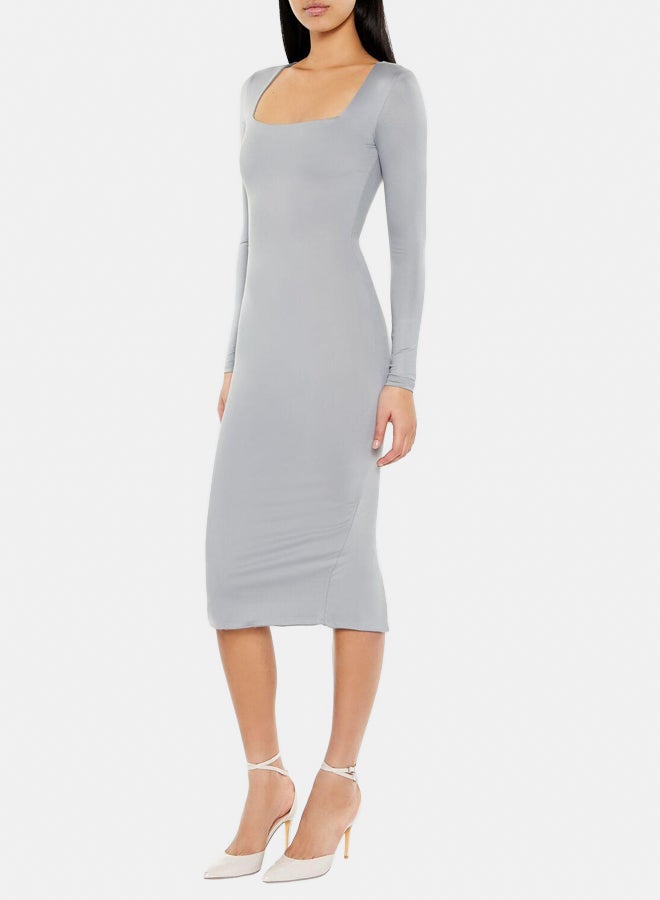 FOREVER 21 Contour Sculpt Square-Neck Midi Dress - Image 4