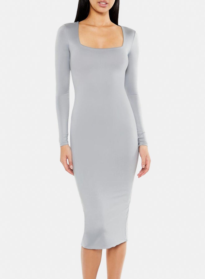 FOREVER 21 Contour Sculpt Square-Neck Midi Dress - Image 5