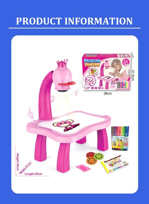 طاولة صغيرة بجهاز عرض للرسم للأطفال، لعبة جهاز عرض للتتبع والرسم مع ضوء وموسيقى، مكتب رسم ذكي للأطفال، لوحات رسم عشوائي للأطفال الأولاد والبنات من سن 3-8 سنوات