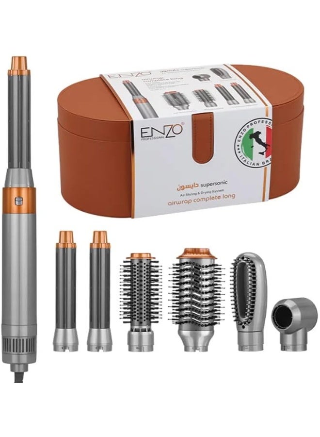ENZO Professional ENZO Profesional EN-4133 6-in-1 Hair Dryer Brush & Multi Styler – Ionic Hot Air Blow Dryer, Hair Straightener, Curler & Volumizing Brush – BROWN - Intl Version - Image 1