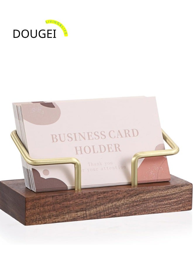DOUGEI Wood Business Card Holder for Desk Gold Metal Business Card Display Stand Walnut Wooden Business Card Stand Organizer for Office Tabletop - Image 2