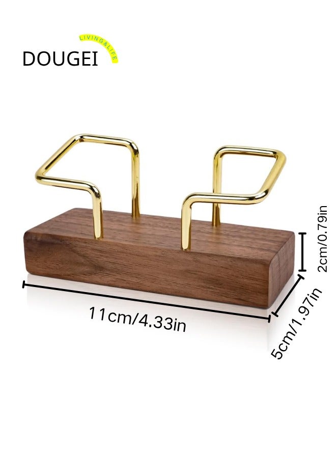 DOUGEI Wood Business Card Holder for Desk Gold Metal Business Card Display Stand Walnut Wooden Business Card Stand Organizer for Office Tabletop - Image 3