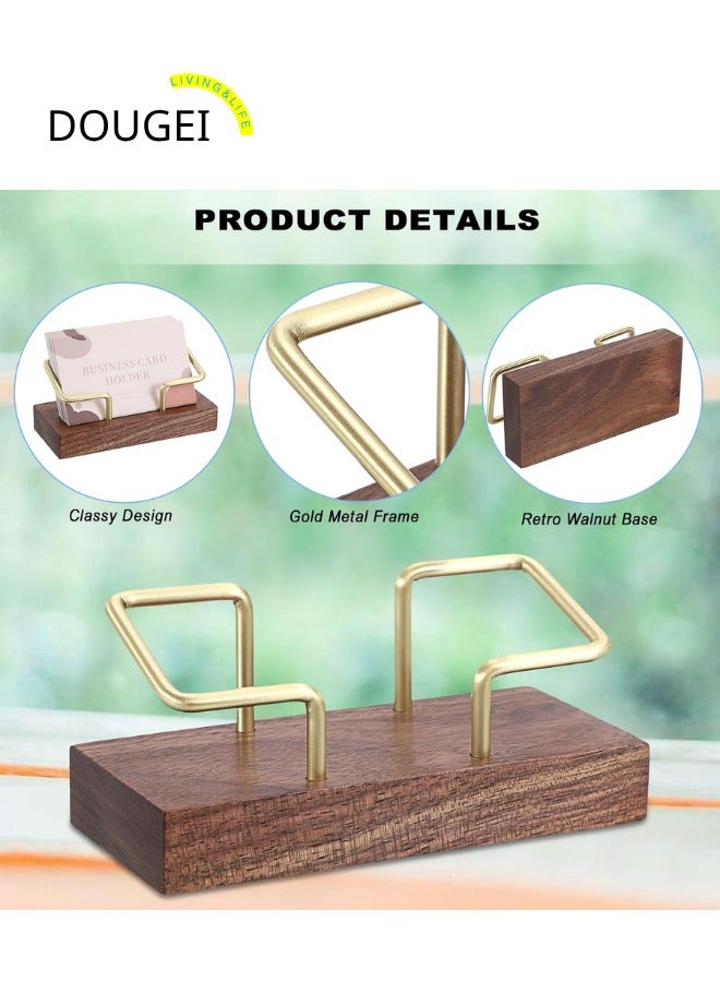 DOUGEI Wood Business Card Holder for Desk Gold Metal Business Card Display Stand Walnut Wooden Business Card Stand Organizer for Office Tabletop - Image 5