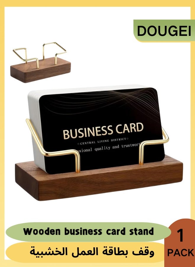 DOUGEI Wood Business Card Holder for Desk Gold Metal Business Card Display Stand Walnut Wooden Business Card Stand Organizer for Office Tabletop - Image 1