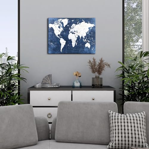 AREBOLO World Map Canvas Wall Art Modern Office Pictures Decorations World Maps for Living Room Wall Decor Retro Map of World Poster Navy Blue Painting Artwork Framed Home Study Bedroom Decoration 12x16” - Image 5