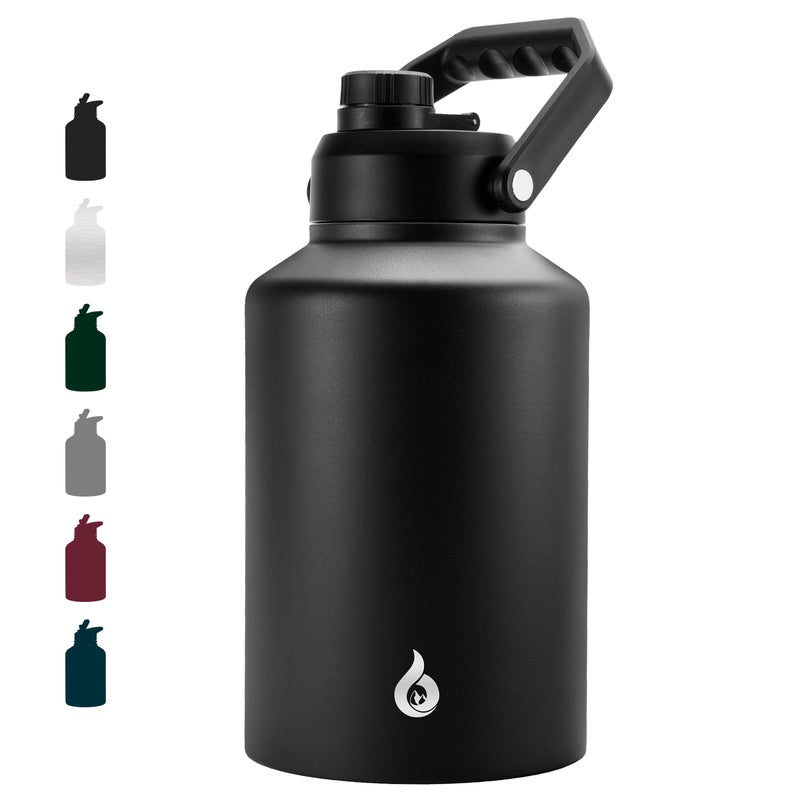 BJPKPK One Gallon128 oz Insulated Water Bottle Dishwasher Safe Stainless Steel Thermos BPA Free Jug with Ergonomic Handle  Antislip Bottom Large Water Bottle Black
