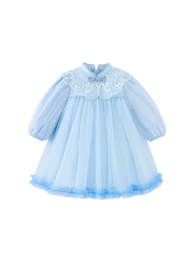 Minibala Girls Baby Soft Skin-friendly Sweet Mesh Embroidered Dress Spring - Image 4