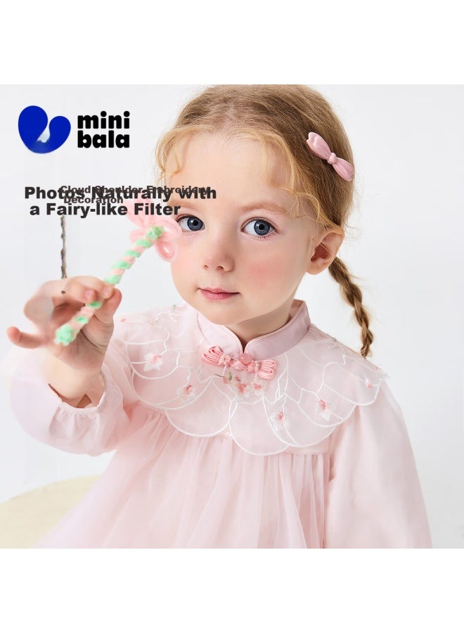 Minibala Girls Baby Soft Skin-friendly Sweet Mesh Embroidered Dress Spring - Image 1