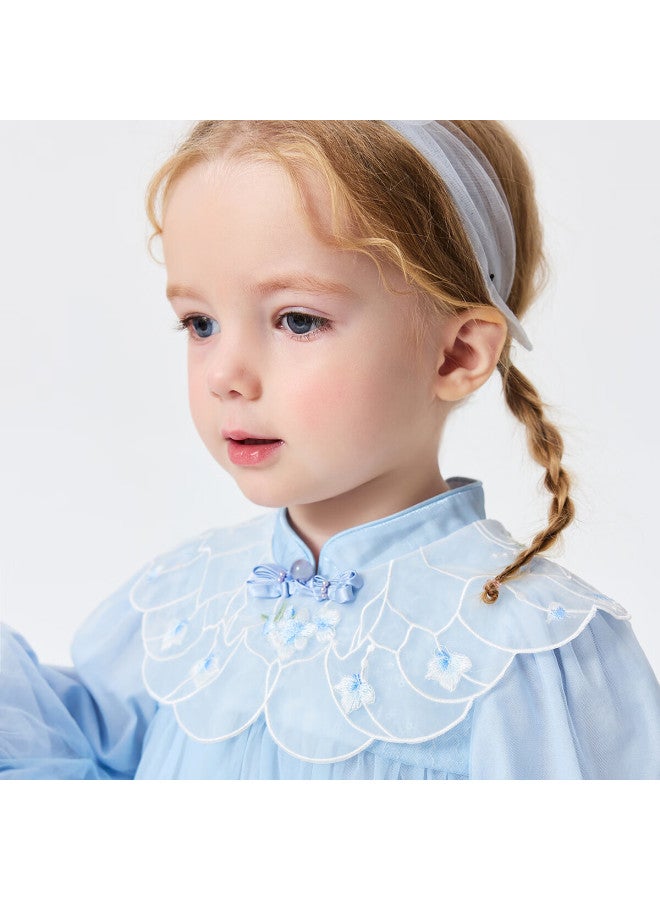 Minibala Girls Baby Soft Skin-friendly Sweet Mesh Embroidered Dress Spring - Image 3