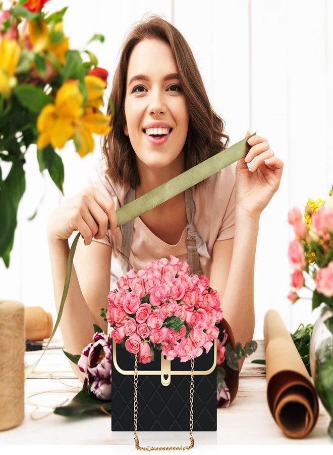 Whaline 6 Pcs Paper Flower Bags with Metal Chain Bouquet Storage Bucket Florist Bag Handbag Flower Bouquet Wrapping Basket Handbag Gift Box for Mother's Day Wedding Party Birthday Gift Bags, Black - Image 4